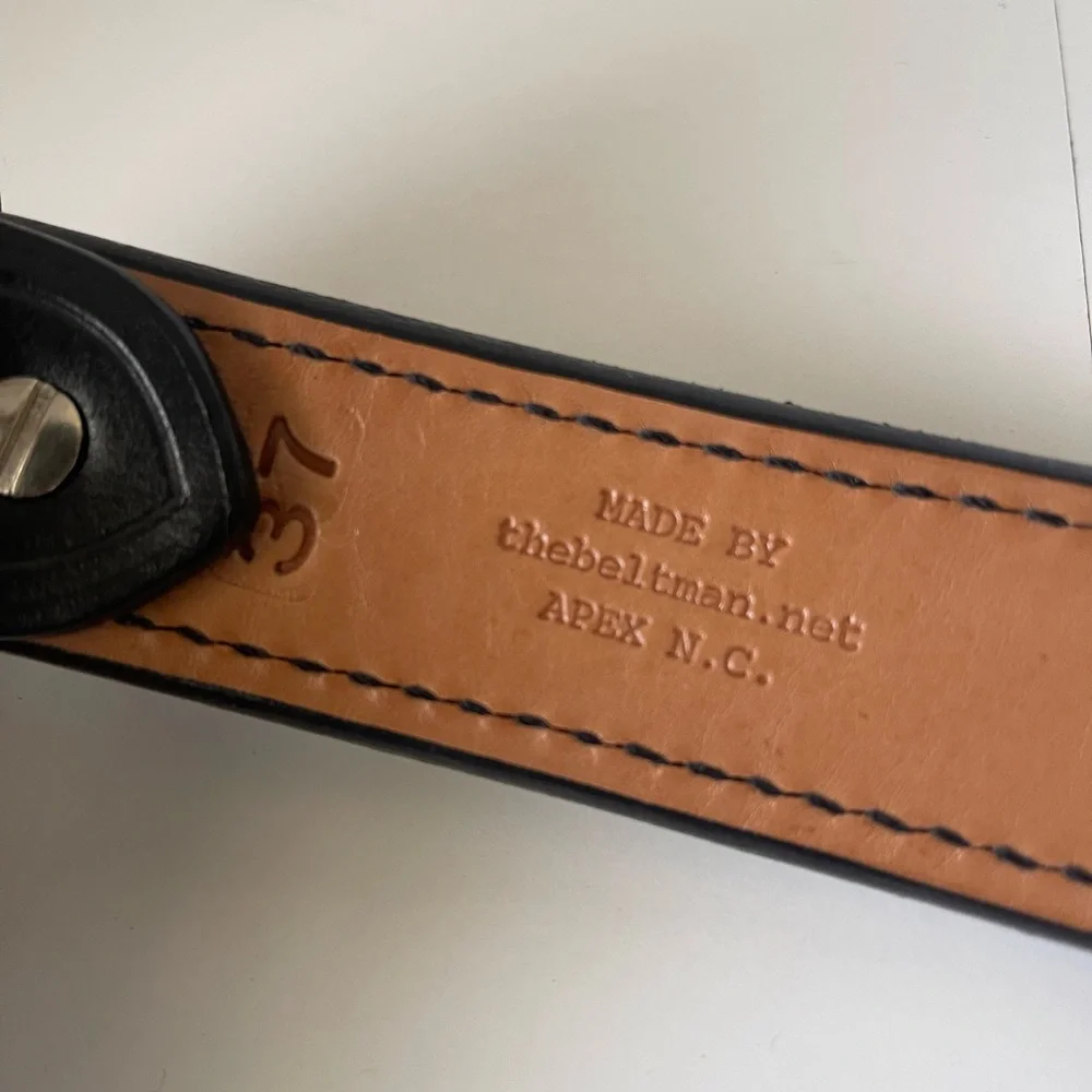 Thebeltman.net Black Leather Belt Silver Buckle 37